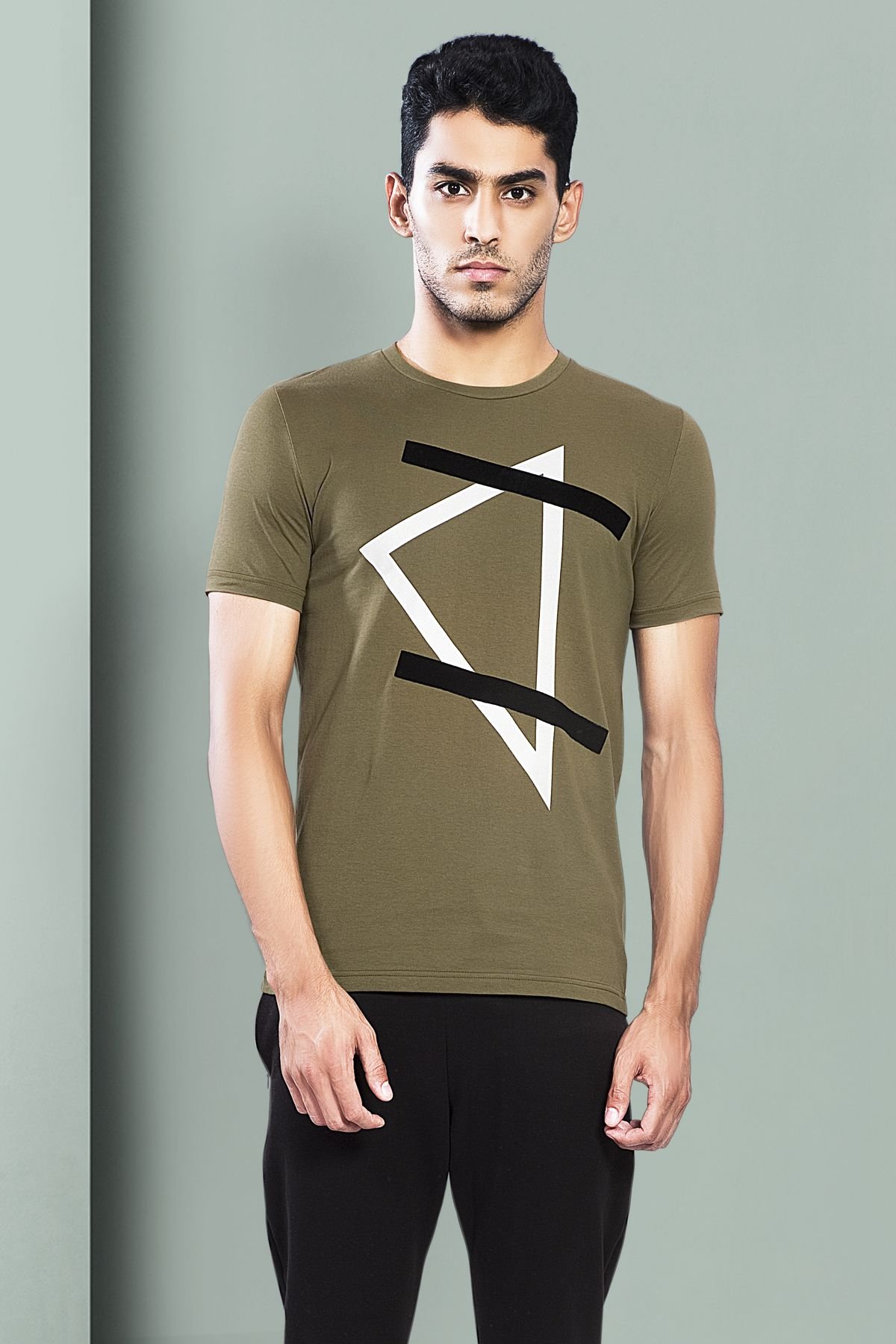 Geometric Flock Print - Olive