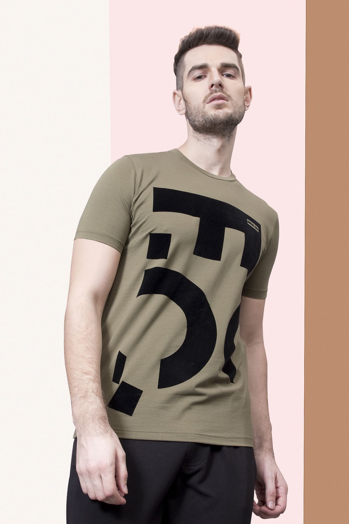 Alphabetical Design Flock Print - Olive