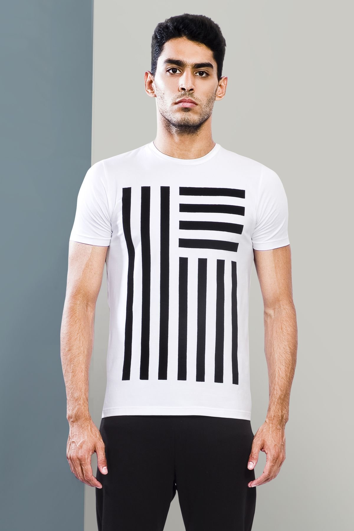 Linear Design Flock Printing - White