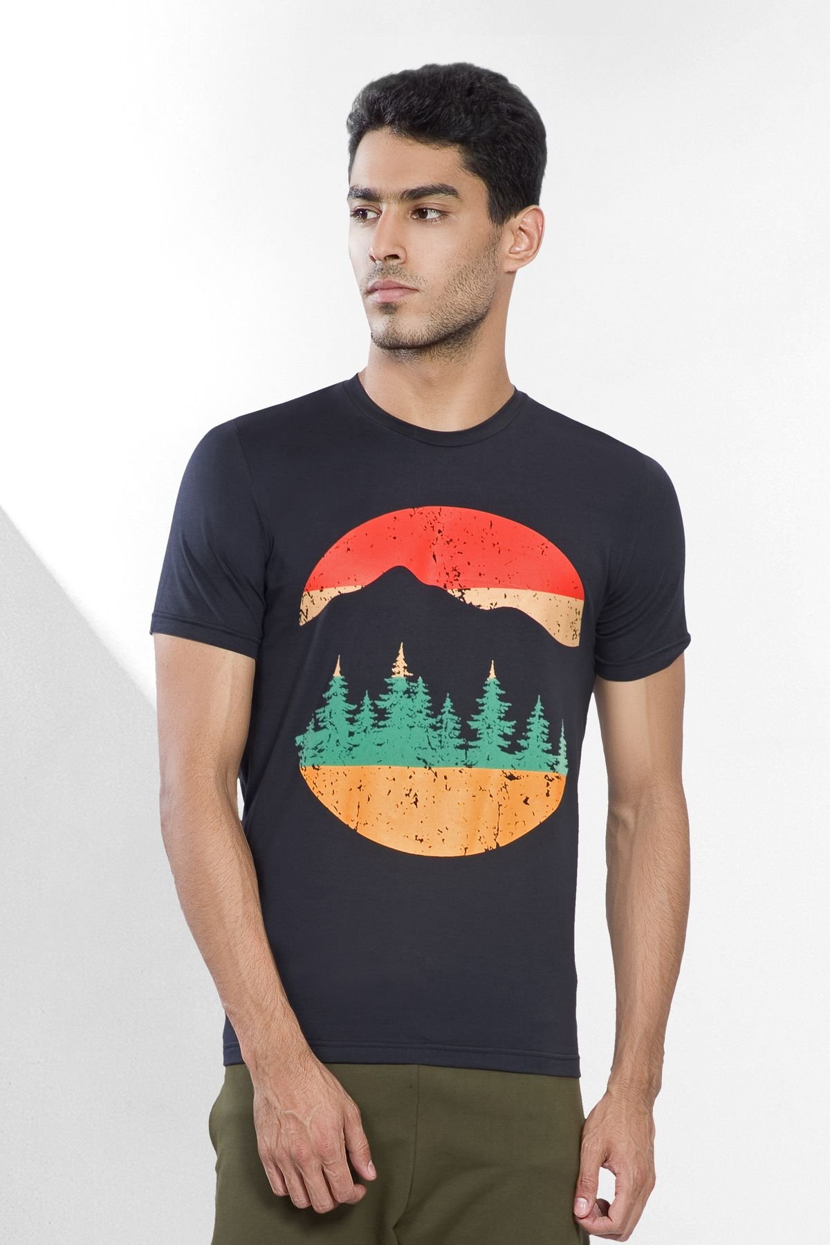 Nature Forest Crew Neck Tshirt - Navy