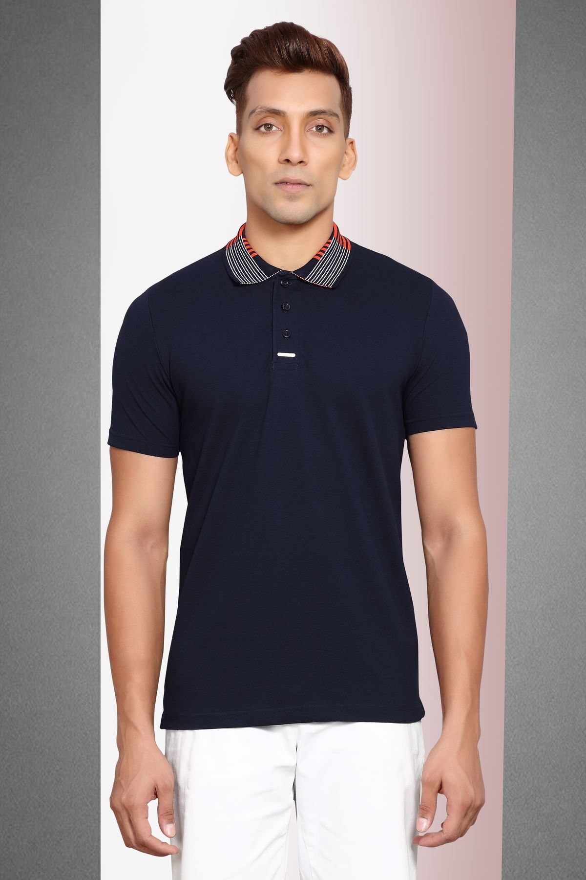 Golf Polo Shirt in Cotton Pique Stretch Fabric - Navy
