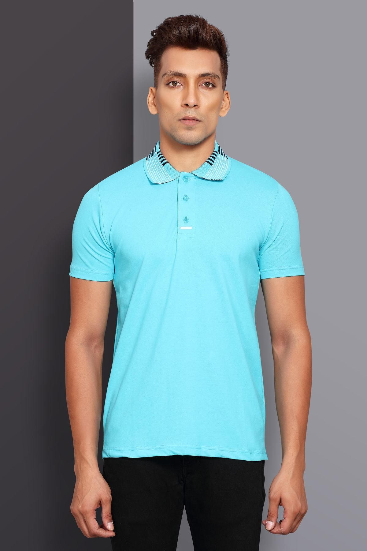 Golf Polo Shirt in Cotton Pique Stretch Fabric - Sky blue