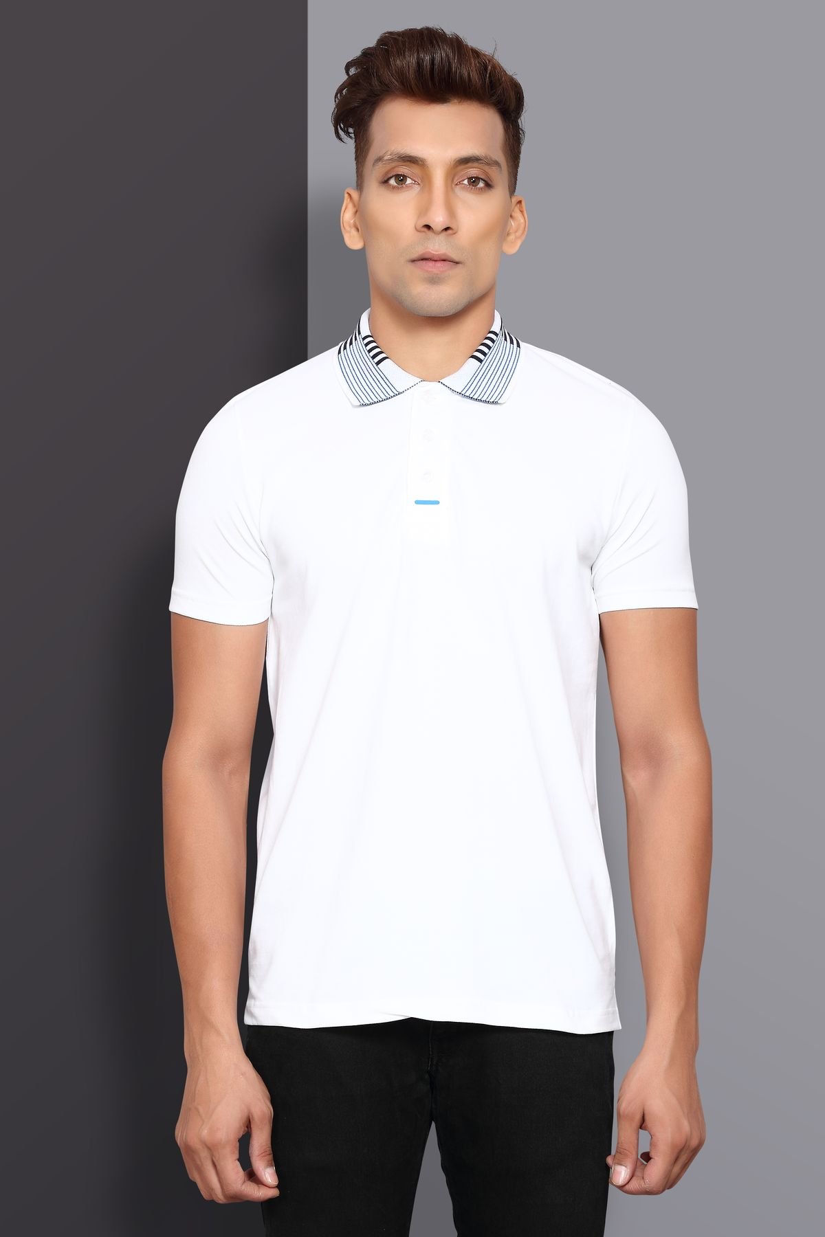 Golf Polo Shirt in Cotton Pique Stretch Fabric - White