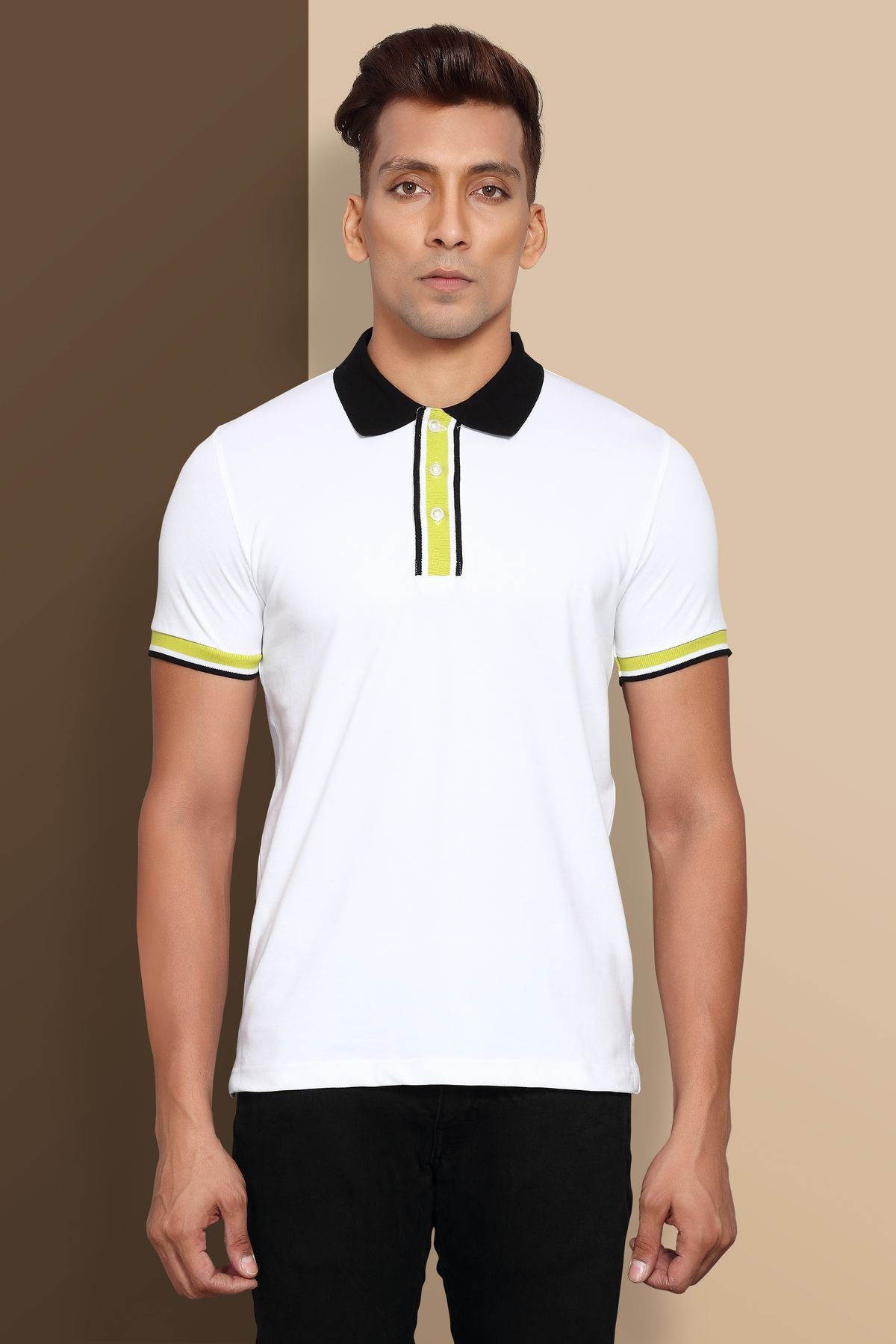 Polo Shirt in Stretch Cotton Pique Fabric With Contrast Trims - White